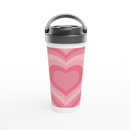 White 15oz Stainless Steel Travel Mug "Pink Heart"
