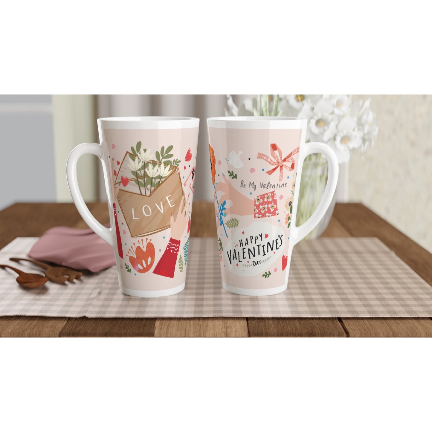 White Latte 17oz Ceramic Mug  "Happy Valentine"