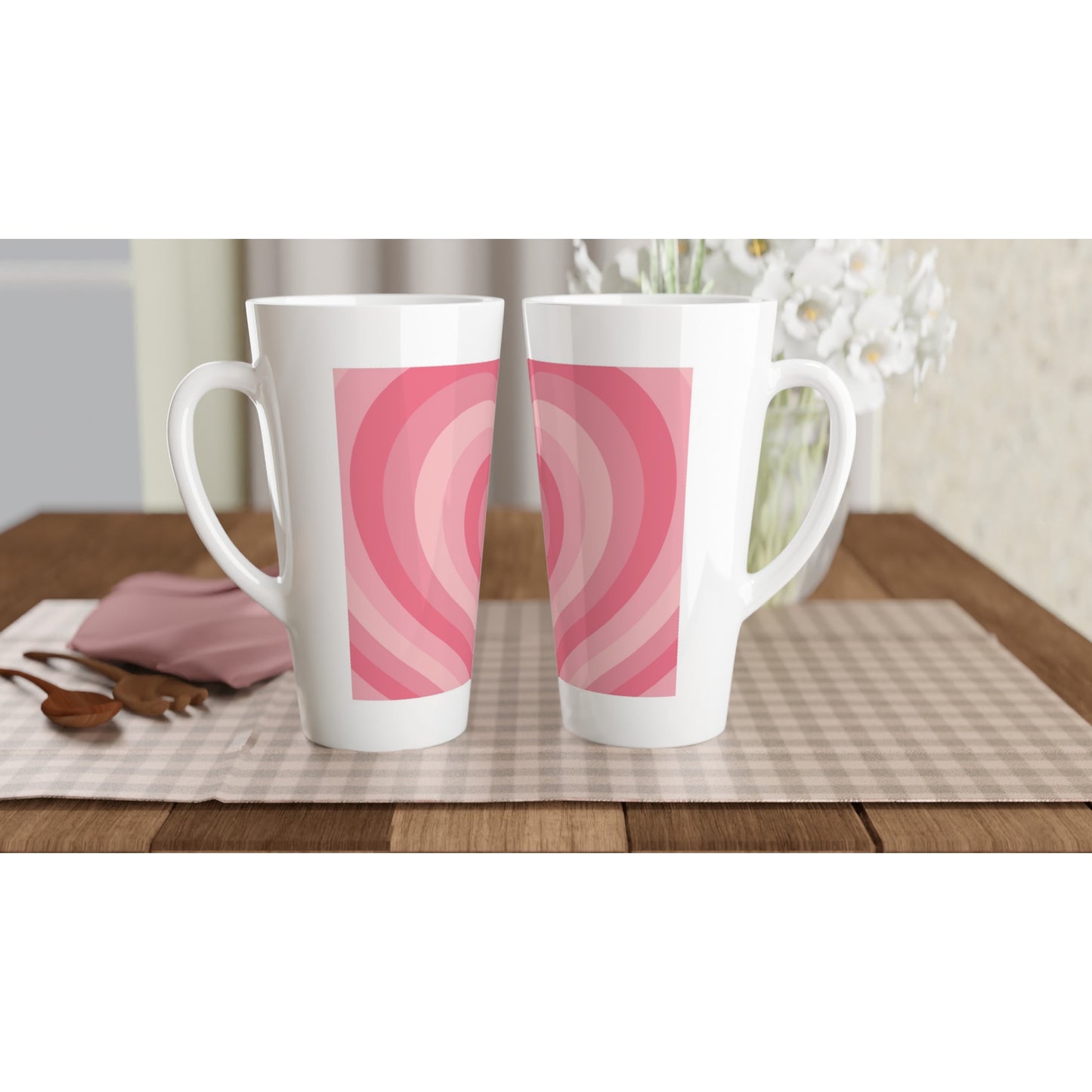 White Latte 17oz Ceramic Mug "Pink Heart"